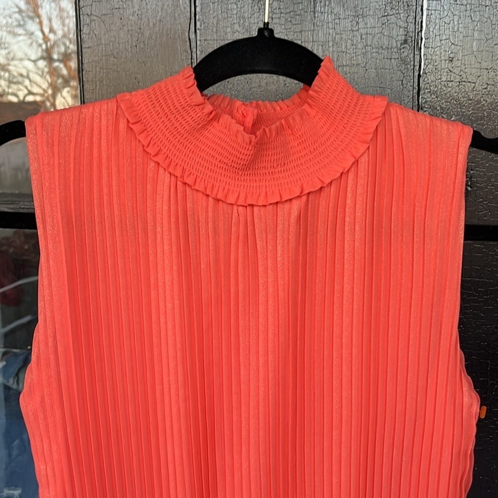 Nanette Lepore Pleated Orange Sparkly Sleeveless Dress Size 6 - Picture 3 of 5
